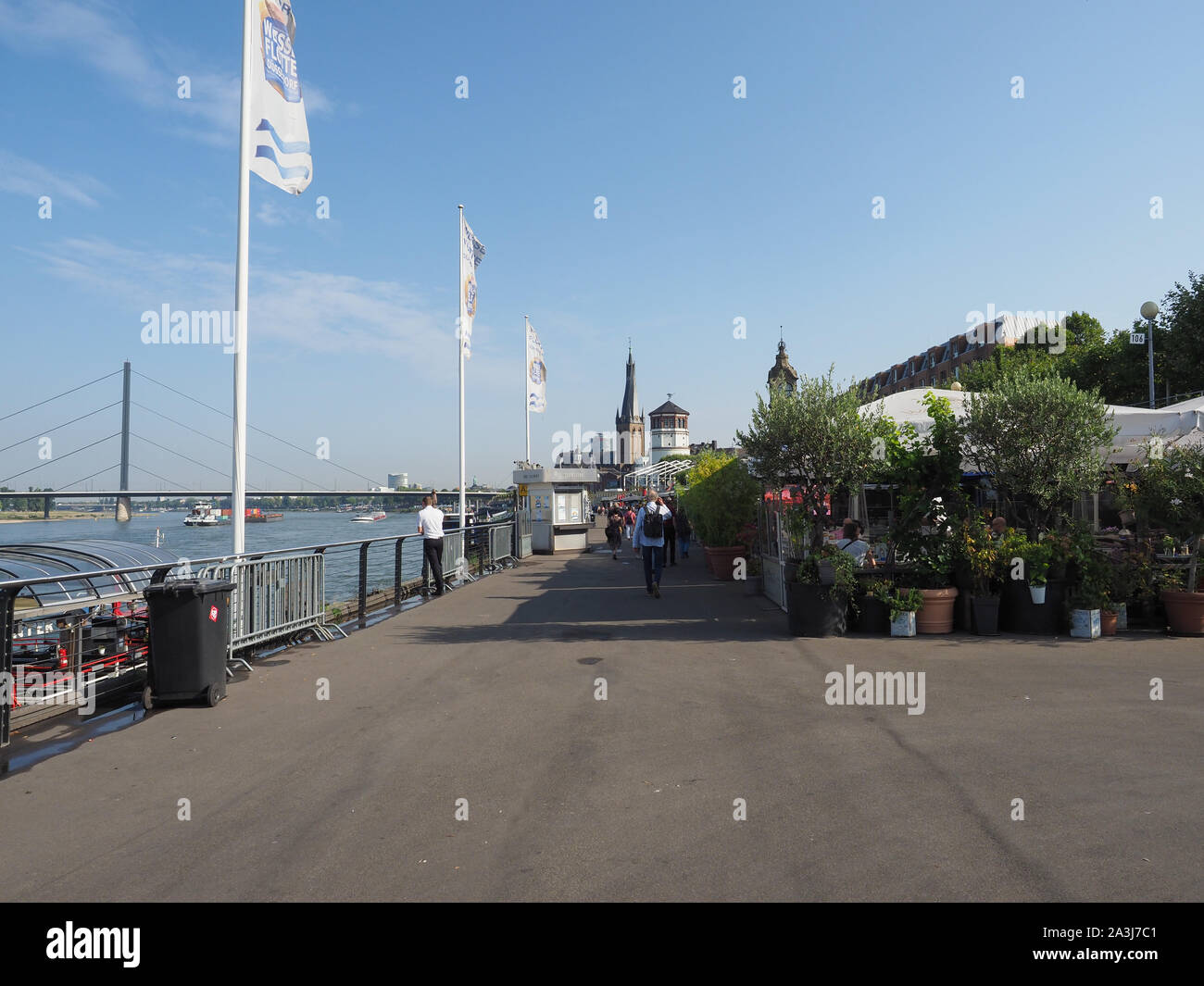 DUESSELDORF, GERMANY - CIRCA AUGUST 2019: Rheinuferpromenade on the bank of river Rhein in the Altstadt (old town) Stock Photo