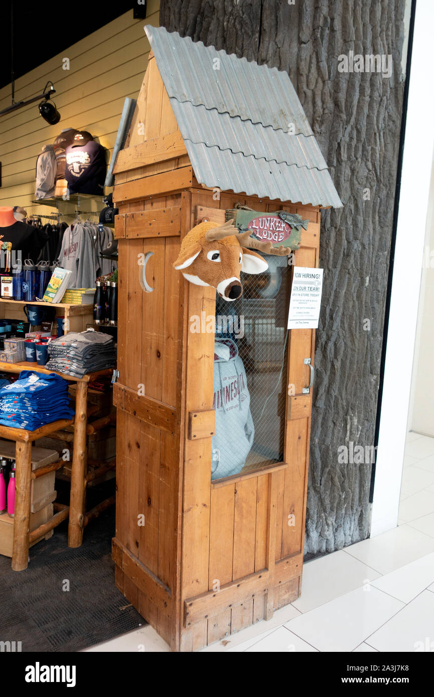 Minnesota shop at Mall of America decorated with an out house showing a sweat shirt and head of a lamb. Bloomington Minnesota MN USA Stock Photo