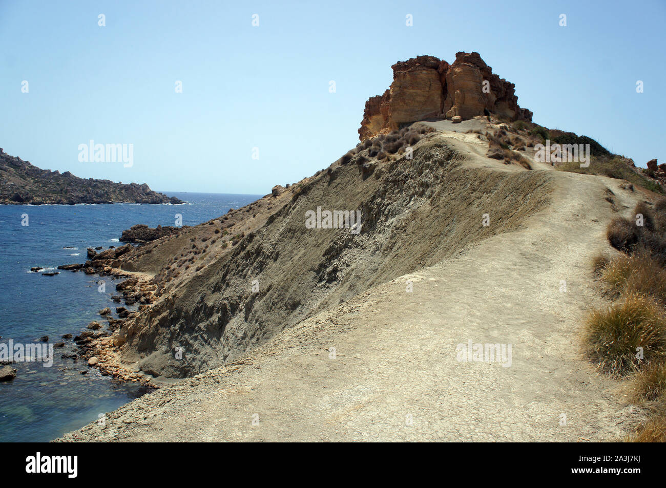 Panorama of Gnejna Bay shore, Golden Bay, Malta Stock Photo