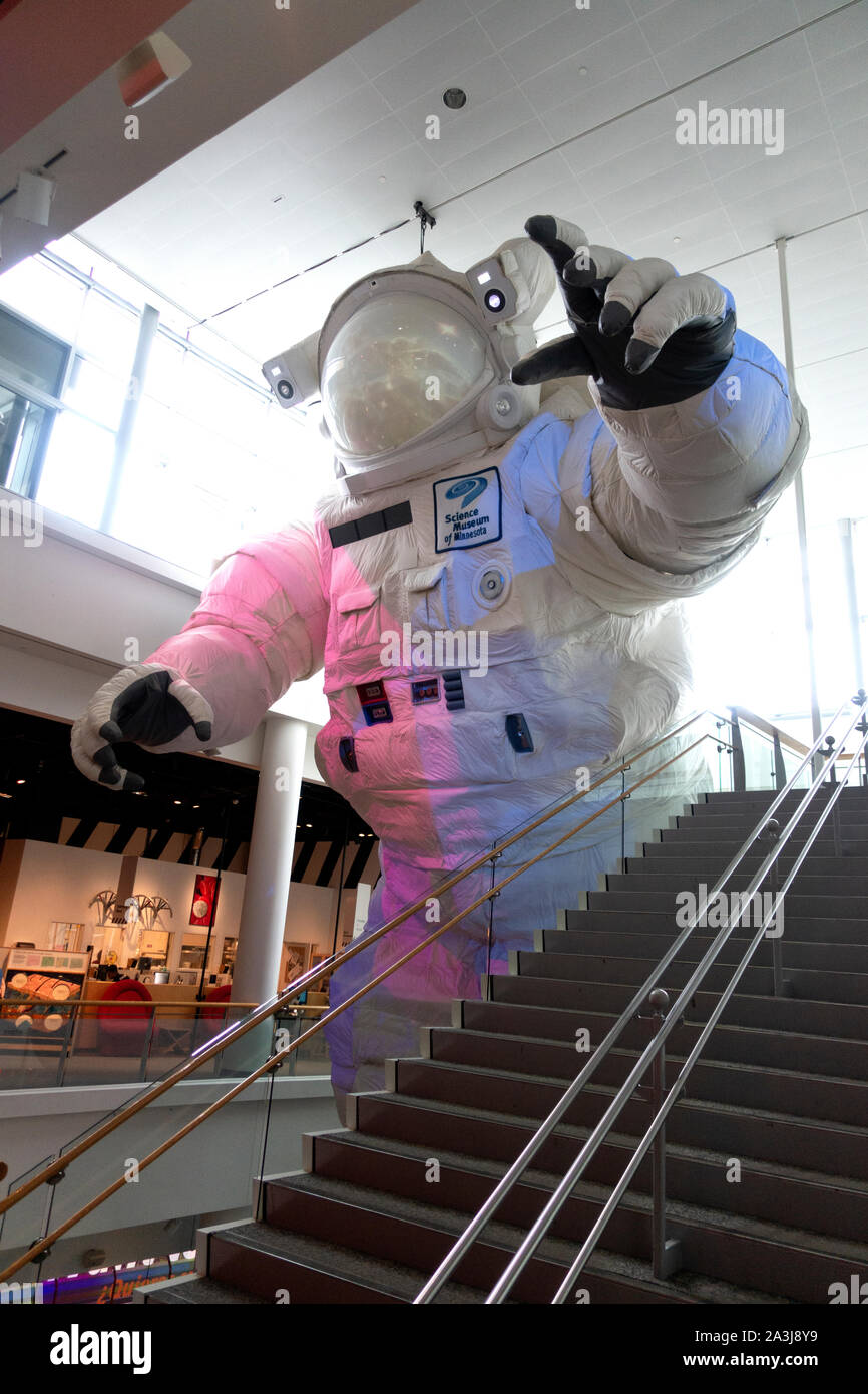 Large astronaut model by the stairs at the Science Museum of Minnesota. St Paul Minnesota MN USA Stock Photo