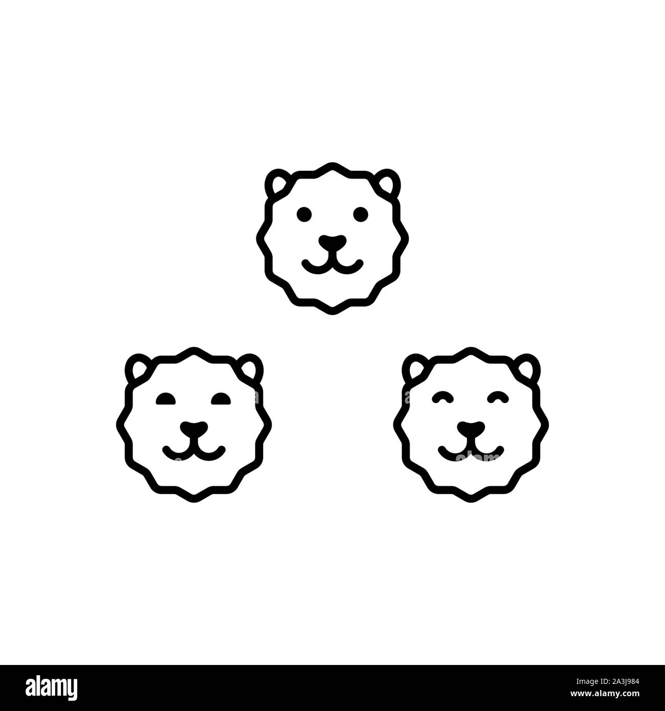 Cute faces of a lion or tiger outline icons, cute animals vector Illustration on a white background Stock Vector