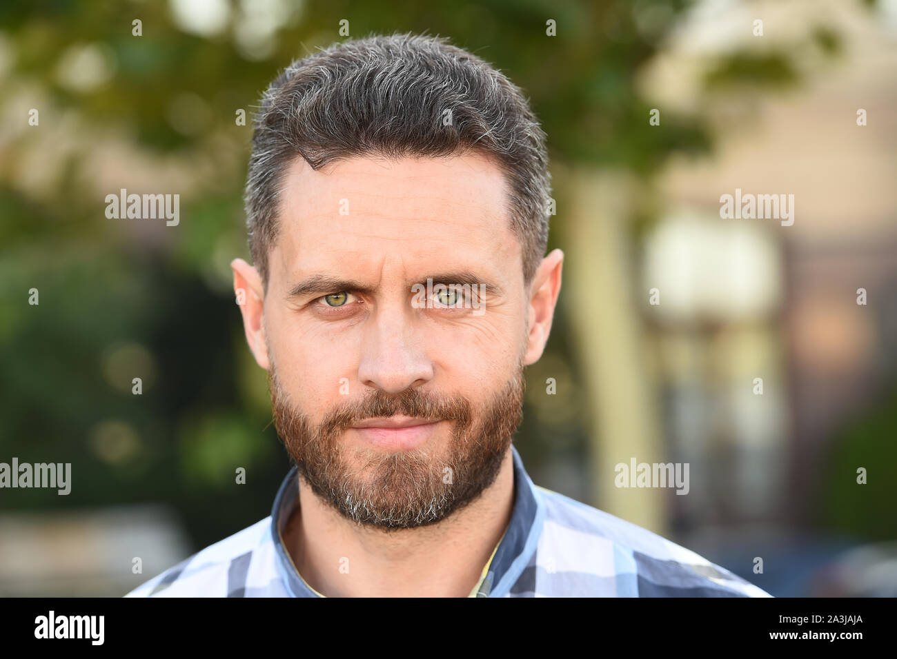Barber Salon Handsome Bearded Guy Portrait Close Up Facial Hair