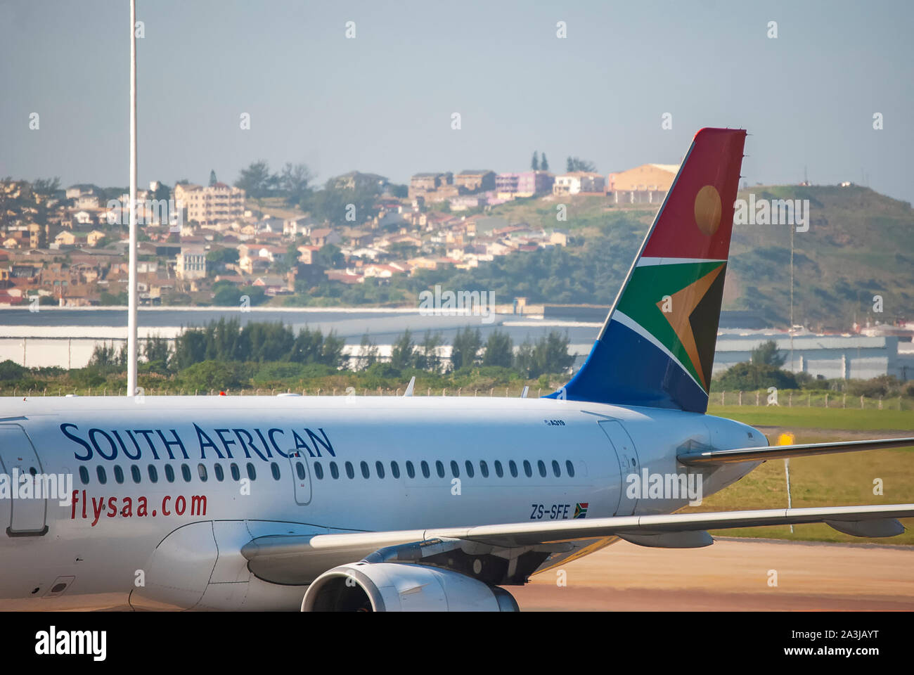 South African Airways aircraft at King Shaka International Airport in Durban, South Africa Stock Photo