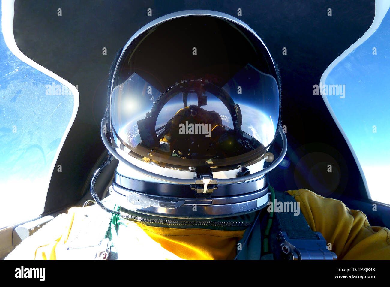 Astronaut in a spacesuit. In the cockpit of the space shuttle. Elements of this image were furnished by NASA. Stock Photo