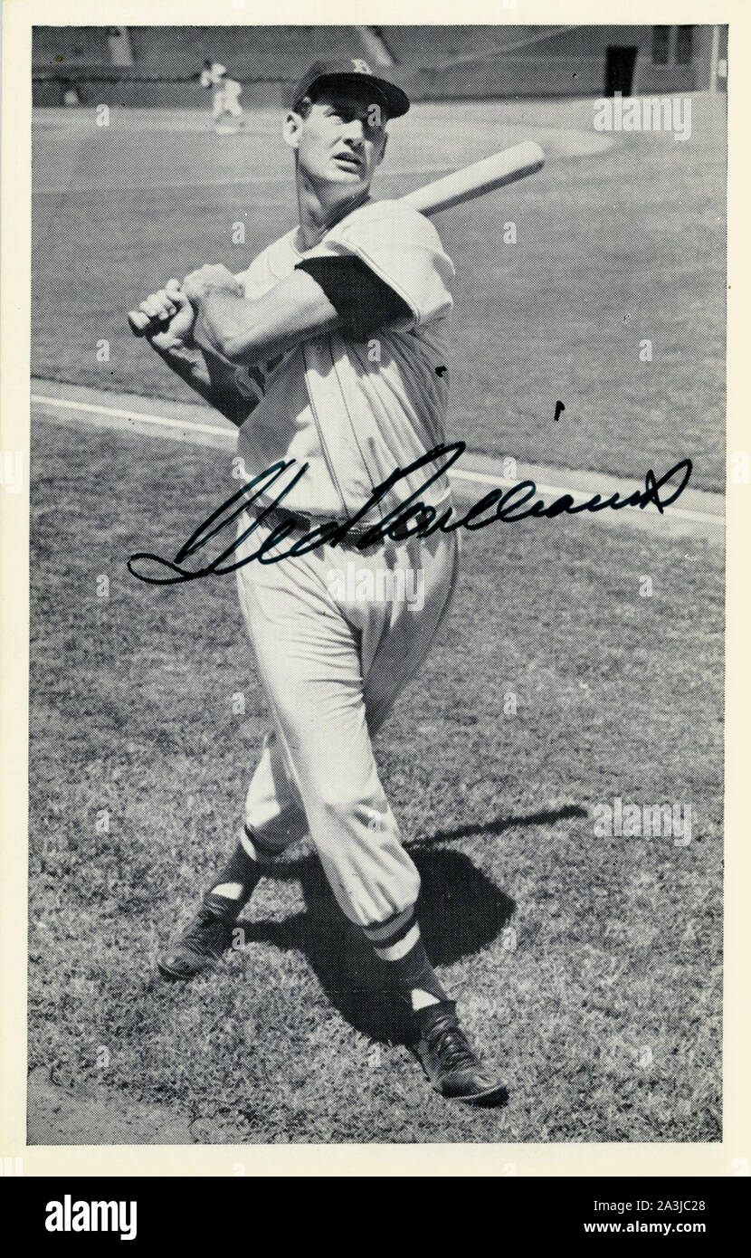 Autographed photo of legendary baseball player Ted Williams of the Boston Red Sox Stock Photo