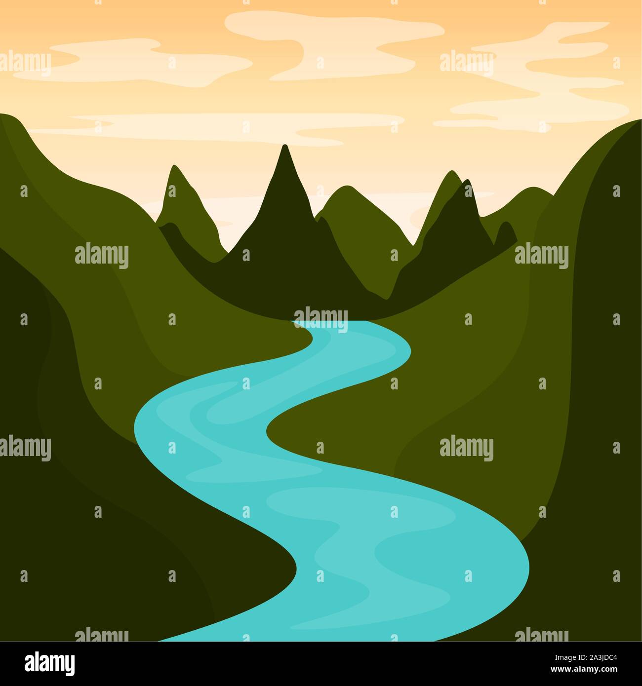 Natural landscape of a mountains and river - Vector illustration Stock ...