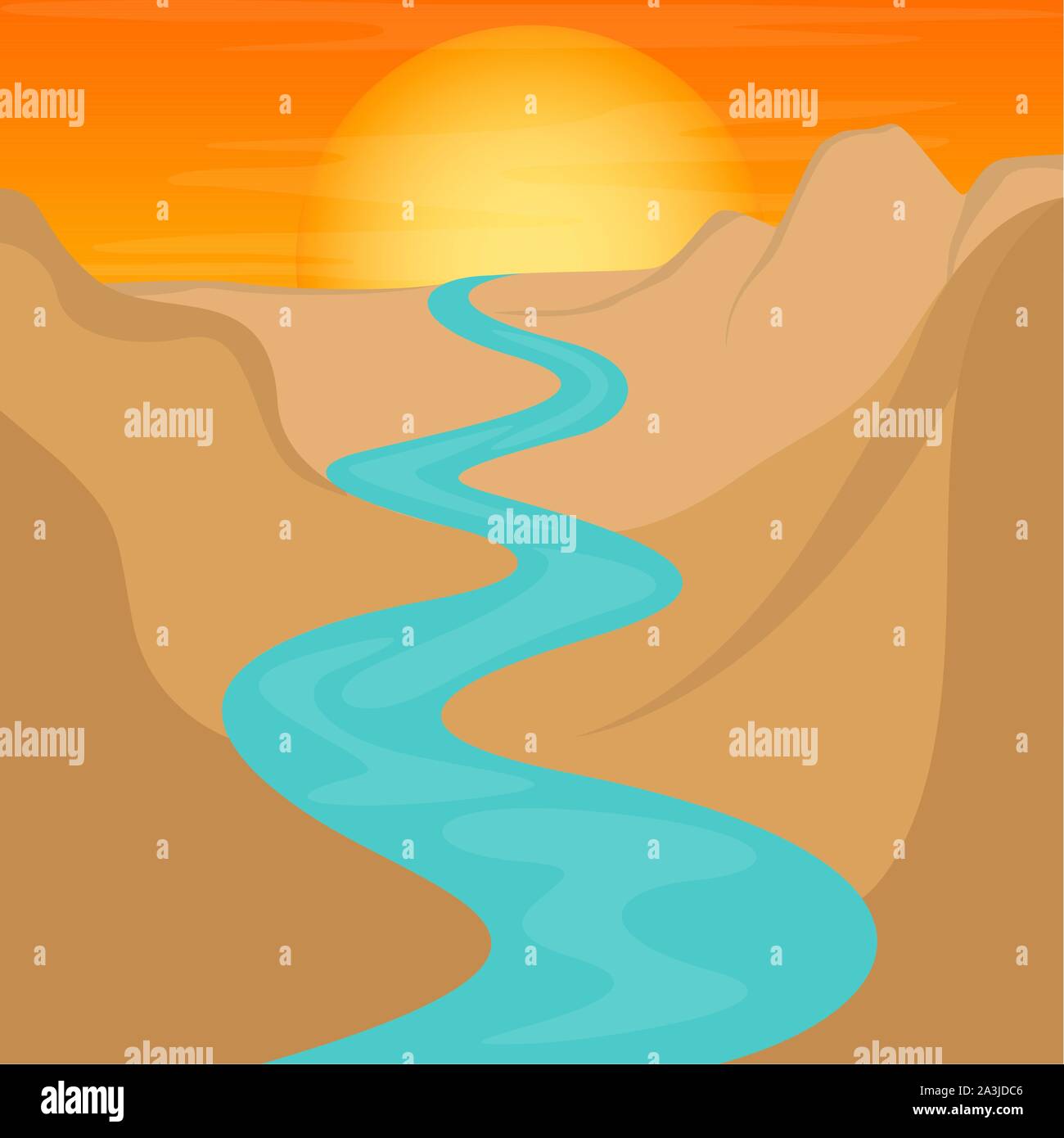 Beautiful sunset image. Natural landscape - Vector illustration Stock ...