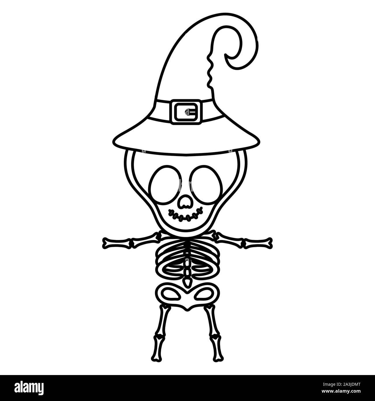 boy skeleton costume with hat trick or treat happy halloween vector