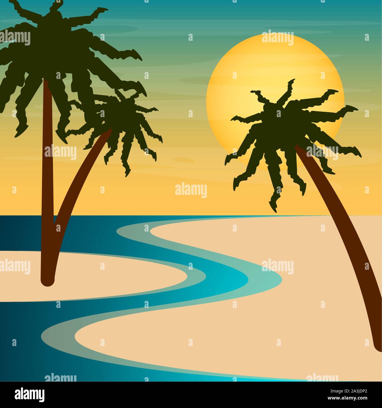 Beautiful sunset image. Natural landscape - Vector illustration Stock ...