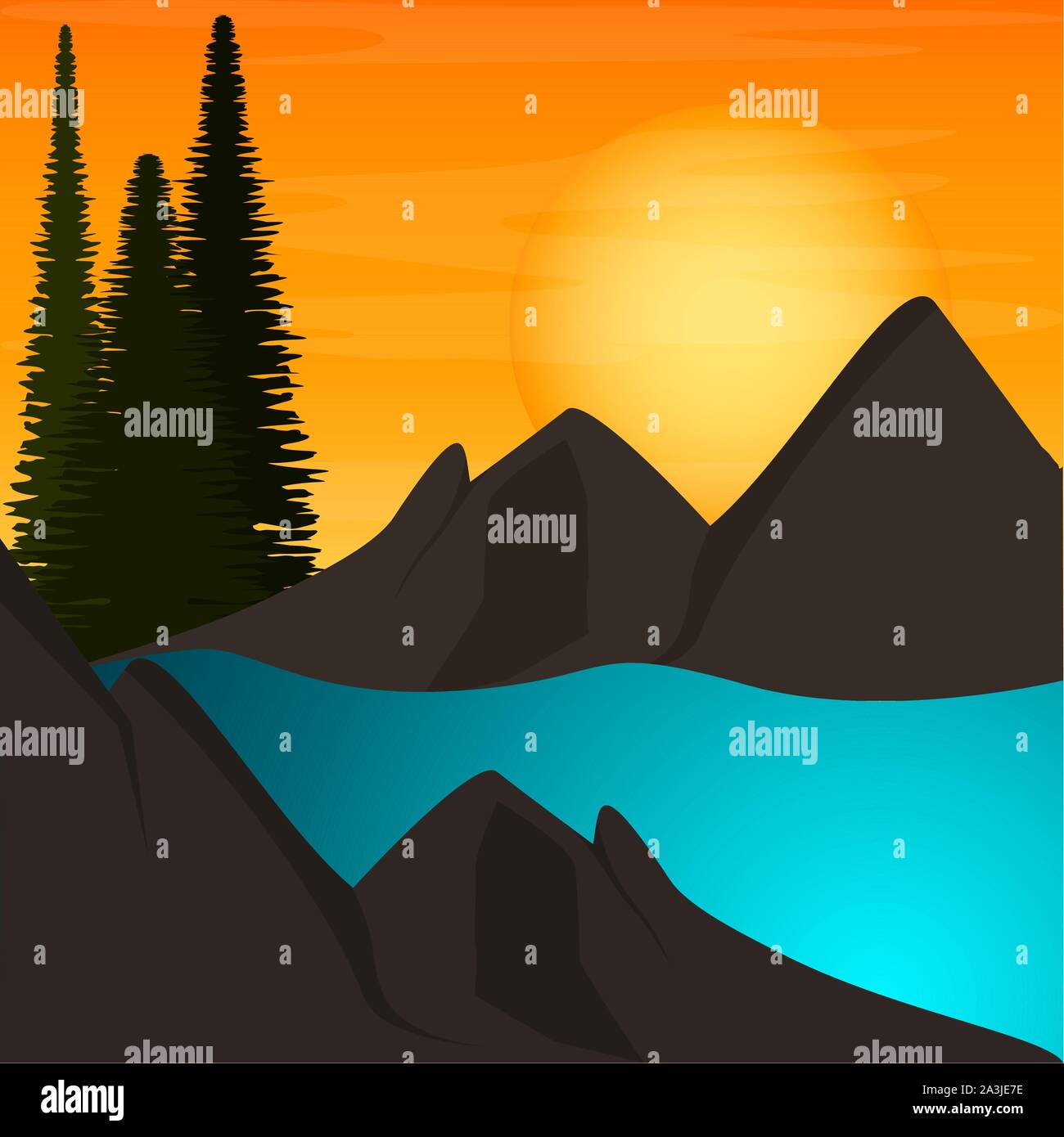 Beautiful sunset image. Natural landscape - Vector illustration Stock ...