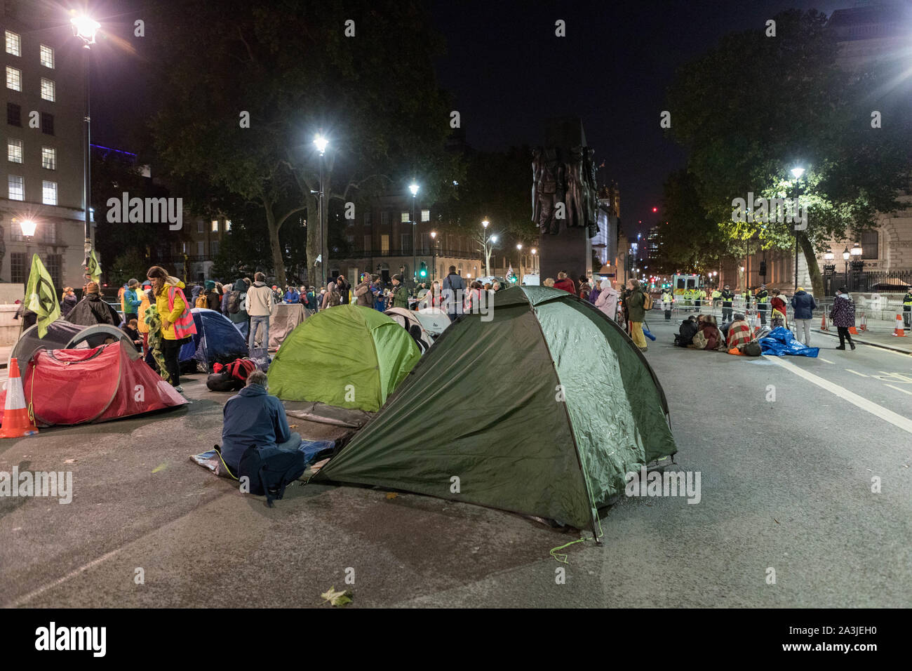 Westminster, London, UK. 8th Oct, 2019. Night scenes around Westminster as Extinction rebellion protesters camp out for the night. Penelope Barritt/Alamy Live News Stock Photo
