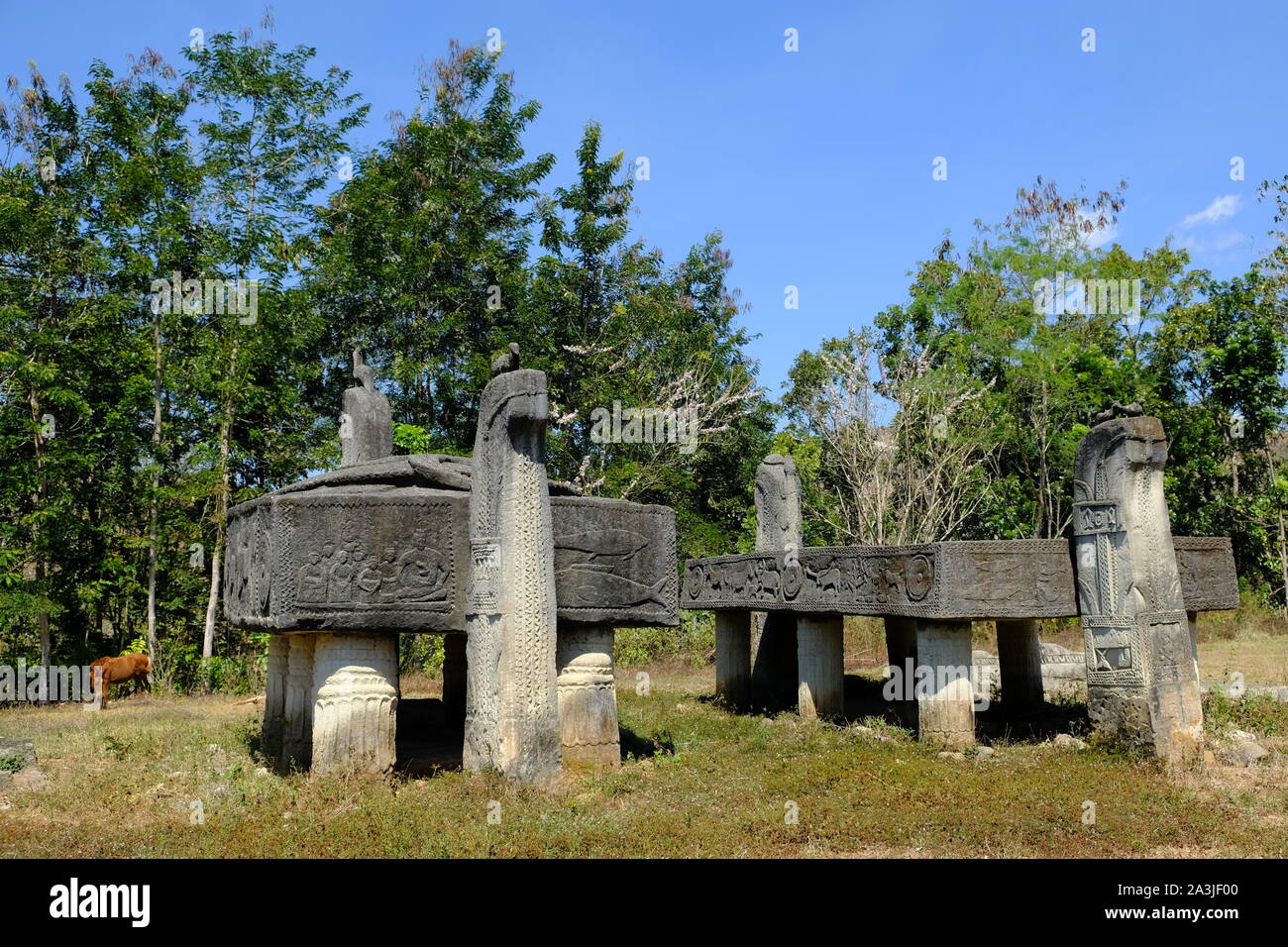 Indonesia Sumba traditional Raja stone tombs Stock Photo