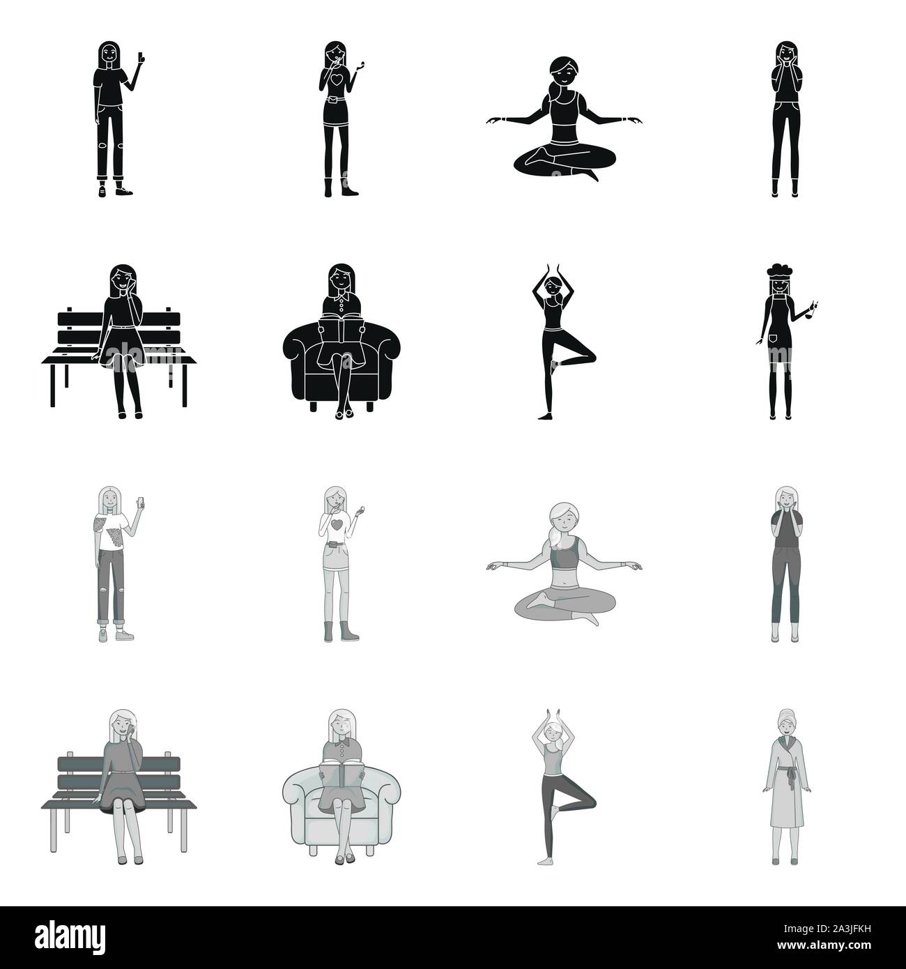 Vector Posture Vector illustration of posture and mood sign. Set of posture and female ...
