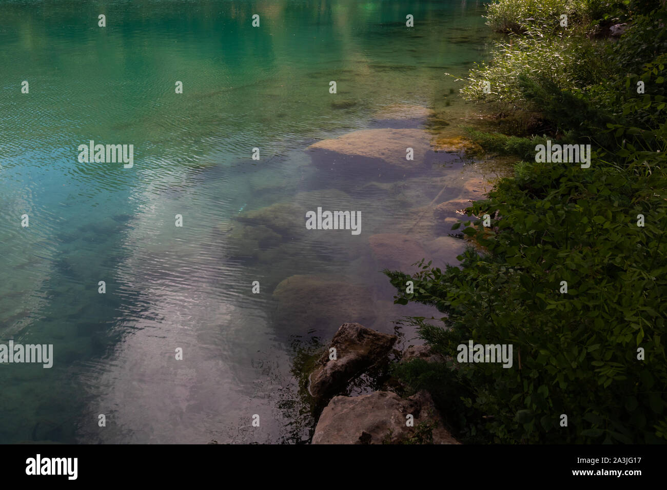 Lake in the forest with reflection of clouds on the clear water Stock ...