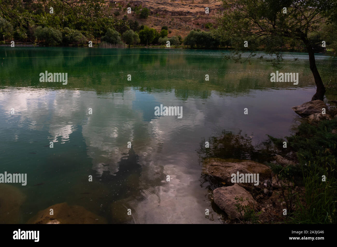 Lake in the forest with reflection of clouds on the clear water Stock ...
