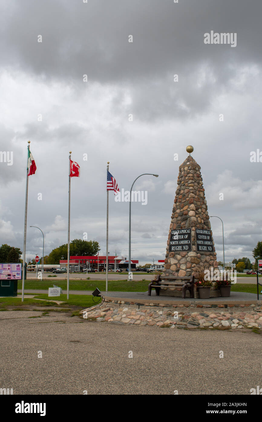 Display in Rugby, North Dakota, marking the geographical center of North America Stock Photo