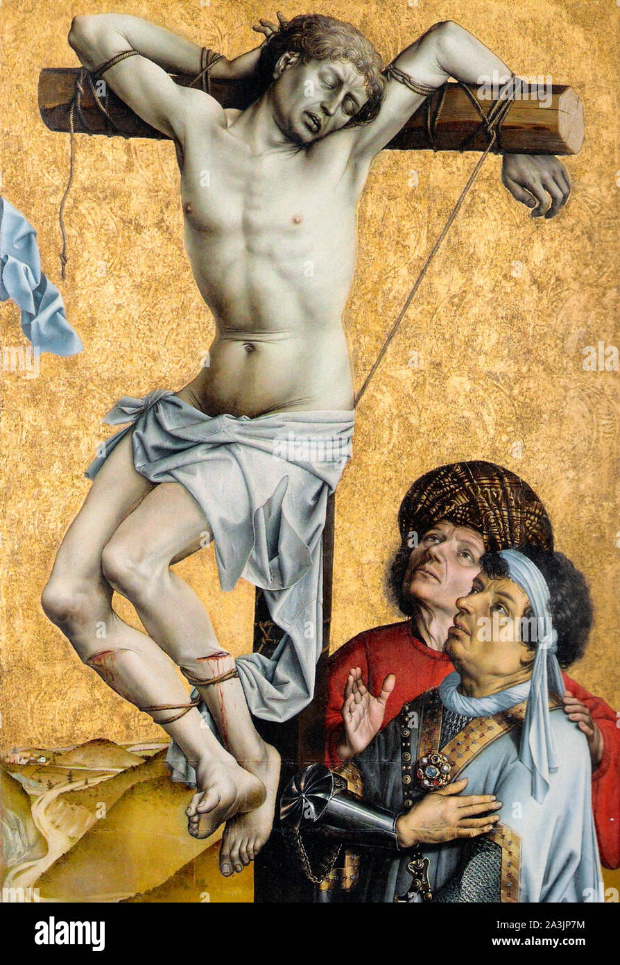 Crucified Thief by the Master of Flemalle Liebieghaus Skulpturensammlung, circa 1430 Stock Photo