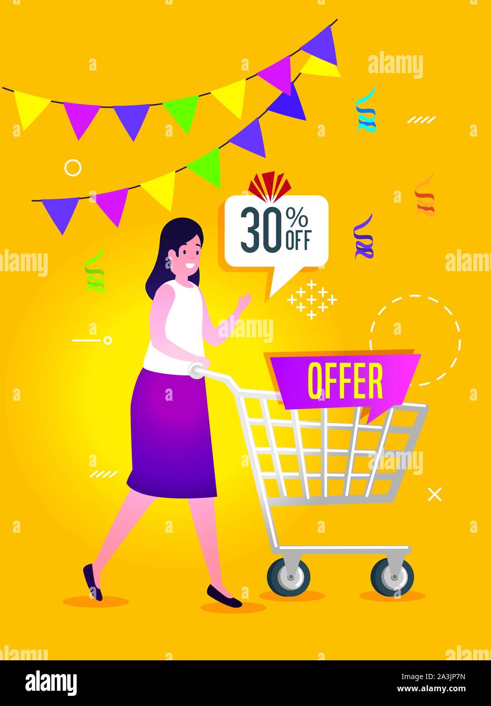 commercial label with offer lettering and woman Stock Vector Image ...