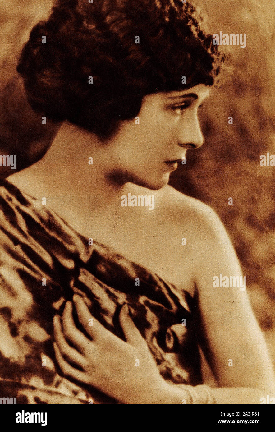 Studio portrait of Hollywood actress, Virginia Valli, famous during the era of silent movies. Centrefold from Picture Show Art Supplement circa 1923. Stock Photo