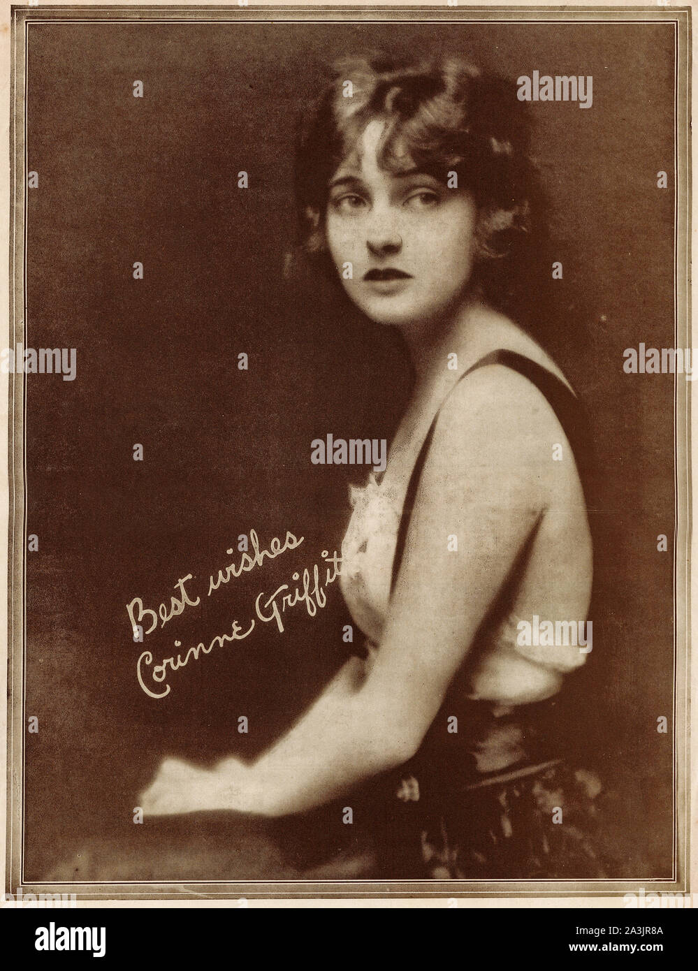 Studio portrait of Hollywood actress, Corinne Griffith, famous during the era of silent movies and widely regarded as the most beautiful of the silent screen actresses. Centrefold from Picture Show Art Supplement circa 1923. Stock Photo