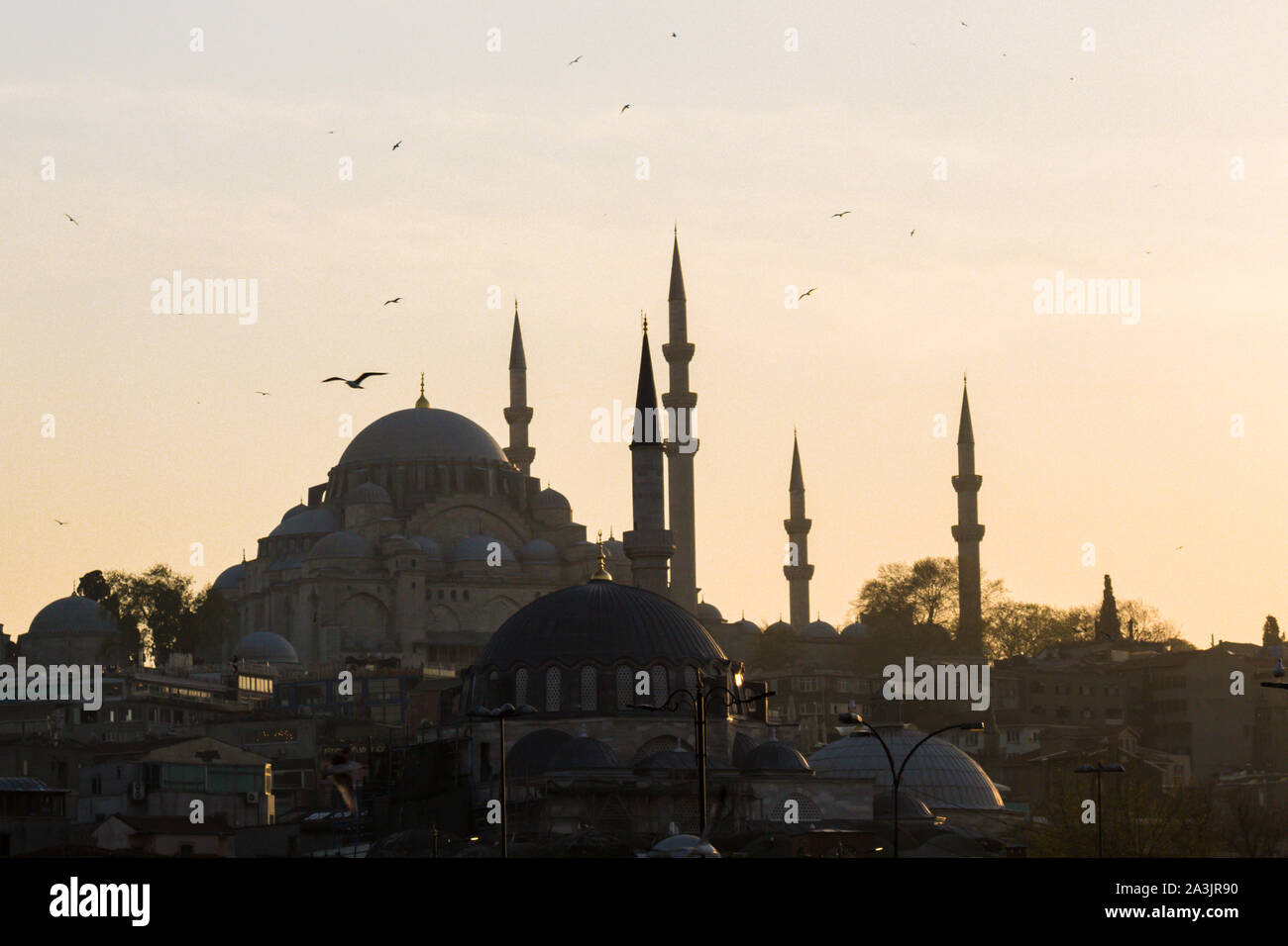 Suleymaniye Mosque at Sunset in Istanbul Stock Photo