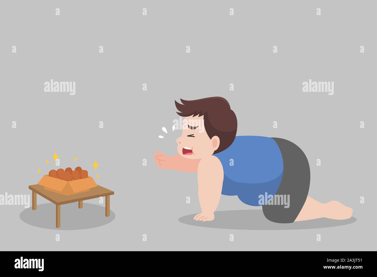 Big Fat Man hungry want to eat Chicken Drumstick,over weight, sad, afraid,  unhappy, starving, big size, diet unhealthy cartoon, lose weight, Lifestyle  Stock Photo - Alamy