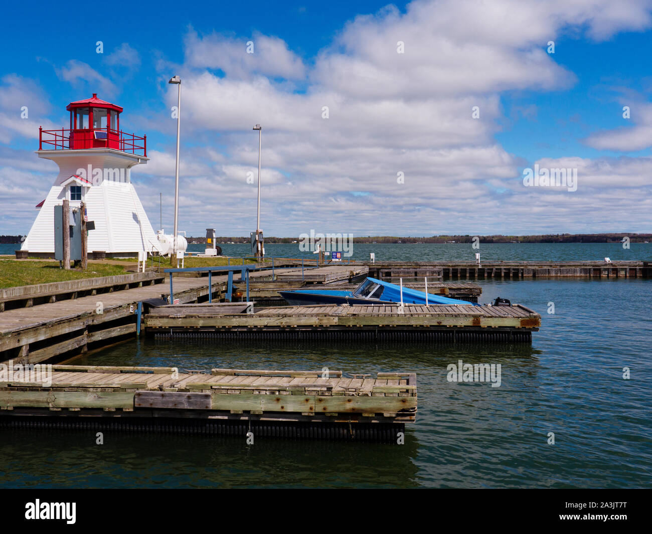 Lighthouse in Richard's Landing, Ontario on Lake Huron, Canada Stock Photo