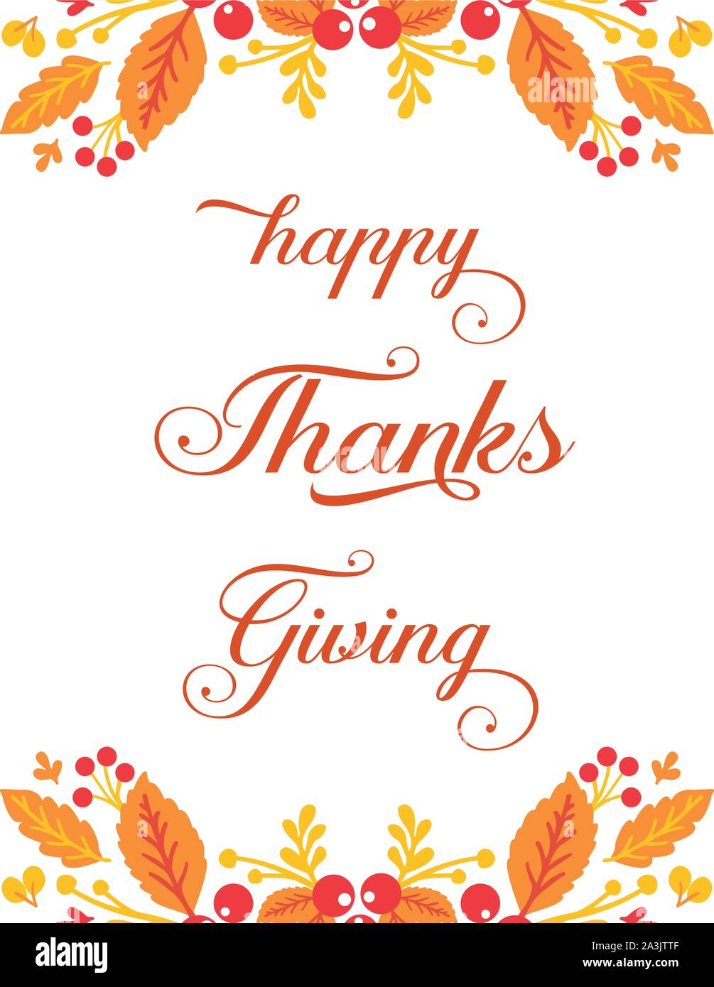 Template lettering of thanksgiving, with autumn leaves frame background ...