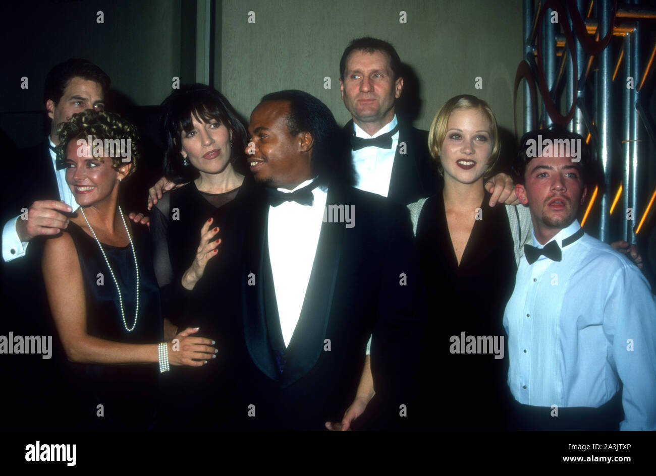 Los Angeles, California, USA 28th January 1995 (L-R) Actor Ted McGinley, actress Amanda Bearse, actress Katey Sagal, producer Michael G. Moye, actor Ed O'Neill, actress Christina Applegate and actor David Faustino attend Married With Children 200th Episode Event on January 28, 1995 in Los Angeles, California, USA. Photo by Barry King/Alamy Stock Photo Stock Photo