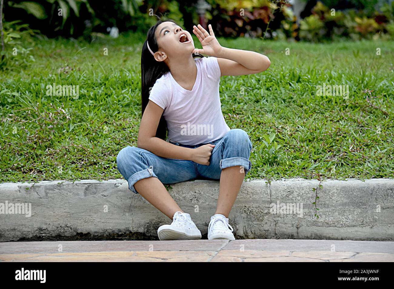 A Youthful Diverse Girl Yelling Stock Photo Alamy