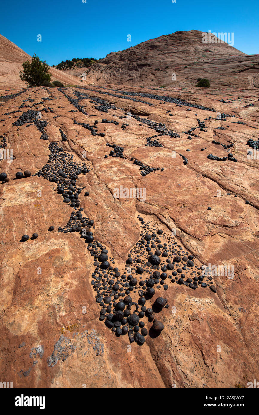 Hematite concretions and Moqui marbles, an unusual rock formation in Grand Staircase Escalente National Monument Stock Photo