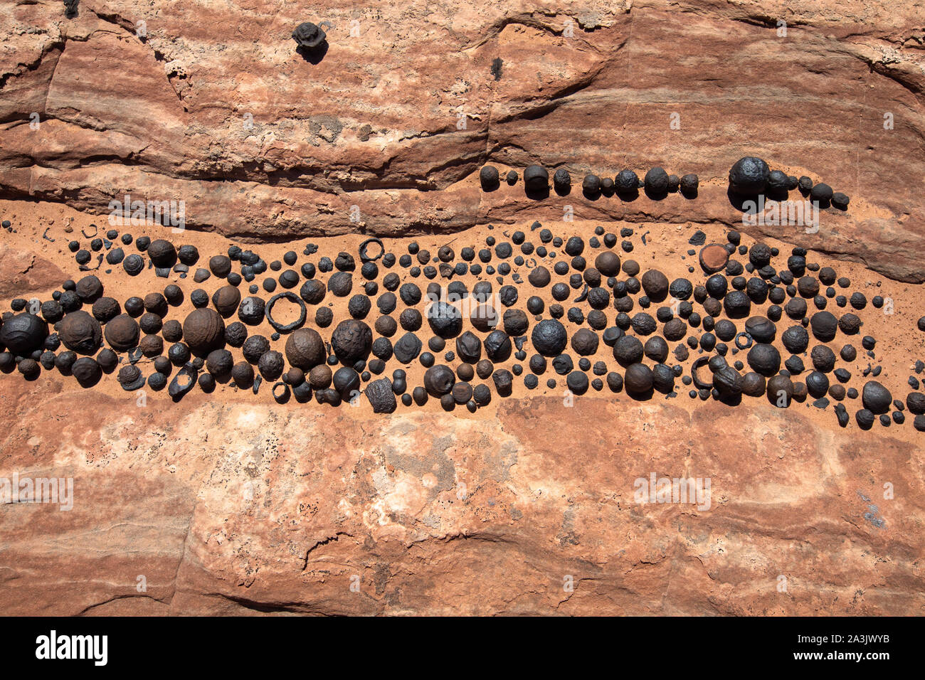 Hematite concretions and Moqui marbles, an unusual rock formation in Grand Staircase Escalente National Monument Stock Photo