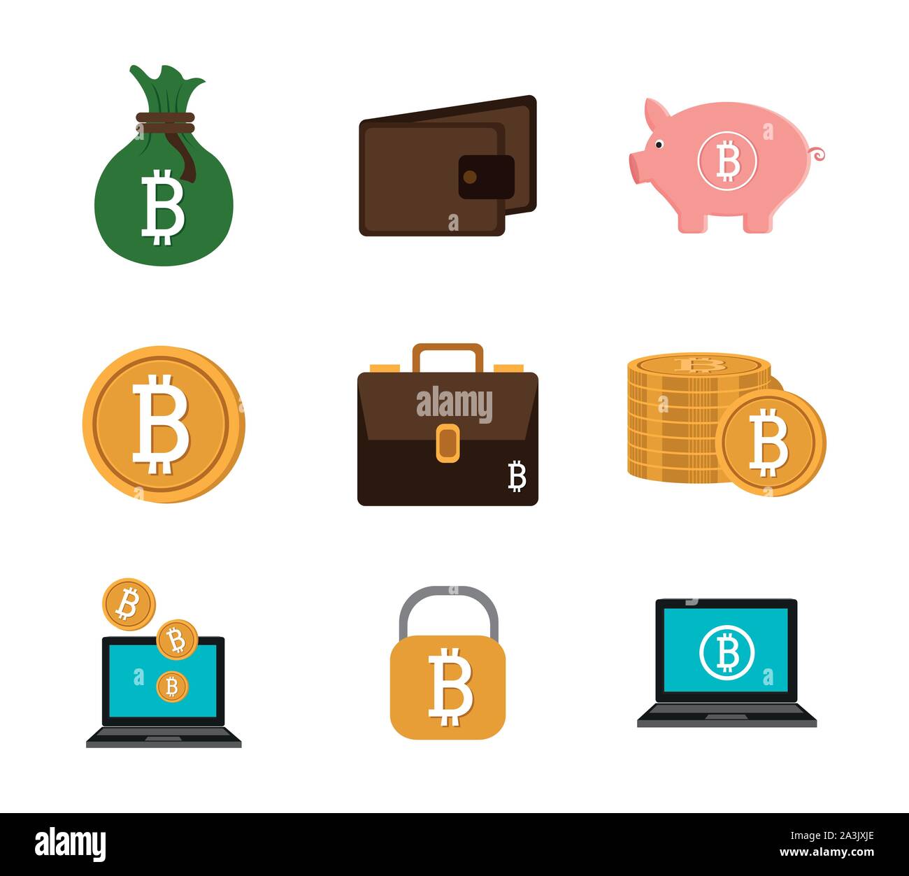 bundle of bitcoins with set icons Stock Vector