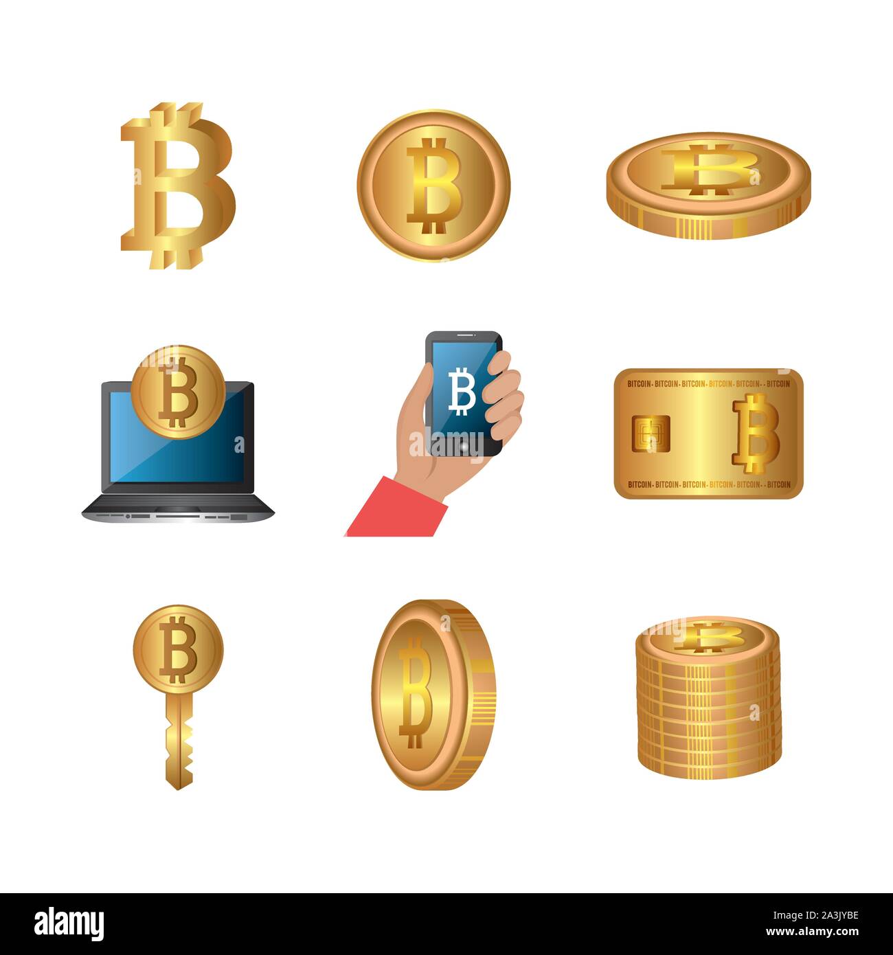 bundle of bitcoins with set icons Stock Vector