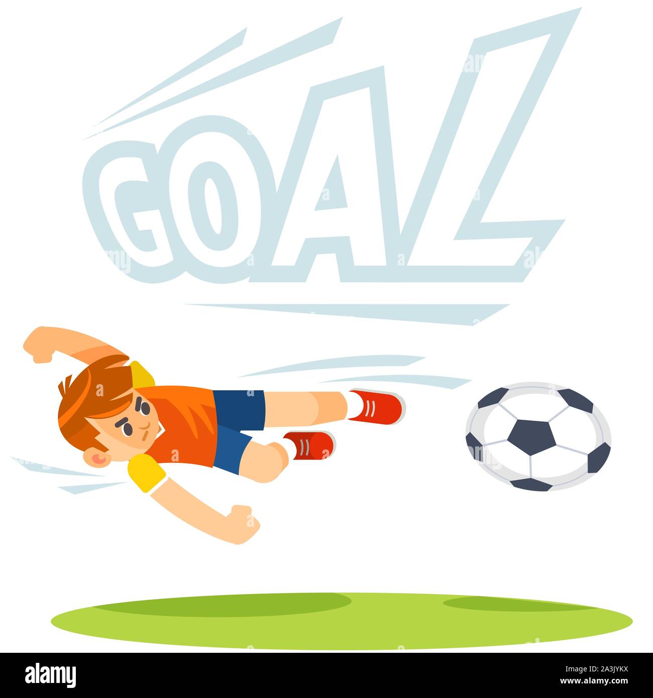 Soccer Football Kick Striker Scoring Goal With Accurate Shot Cartoon Kids Sports Stock Vector Image Art Alamy