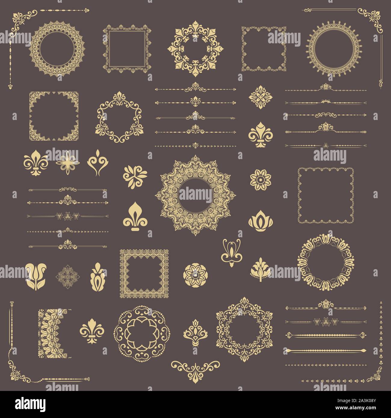 Vintage Set of Vector Horizontal, Square and Round Elements Stock ...