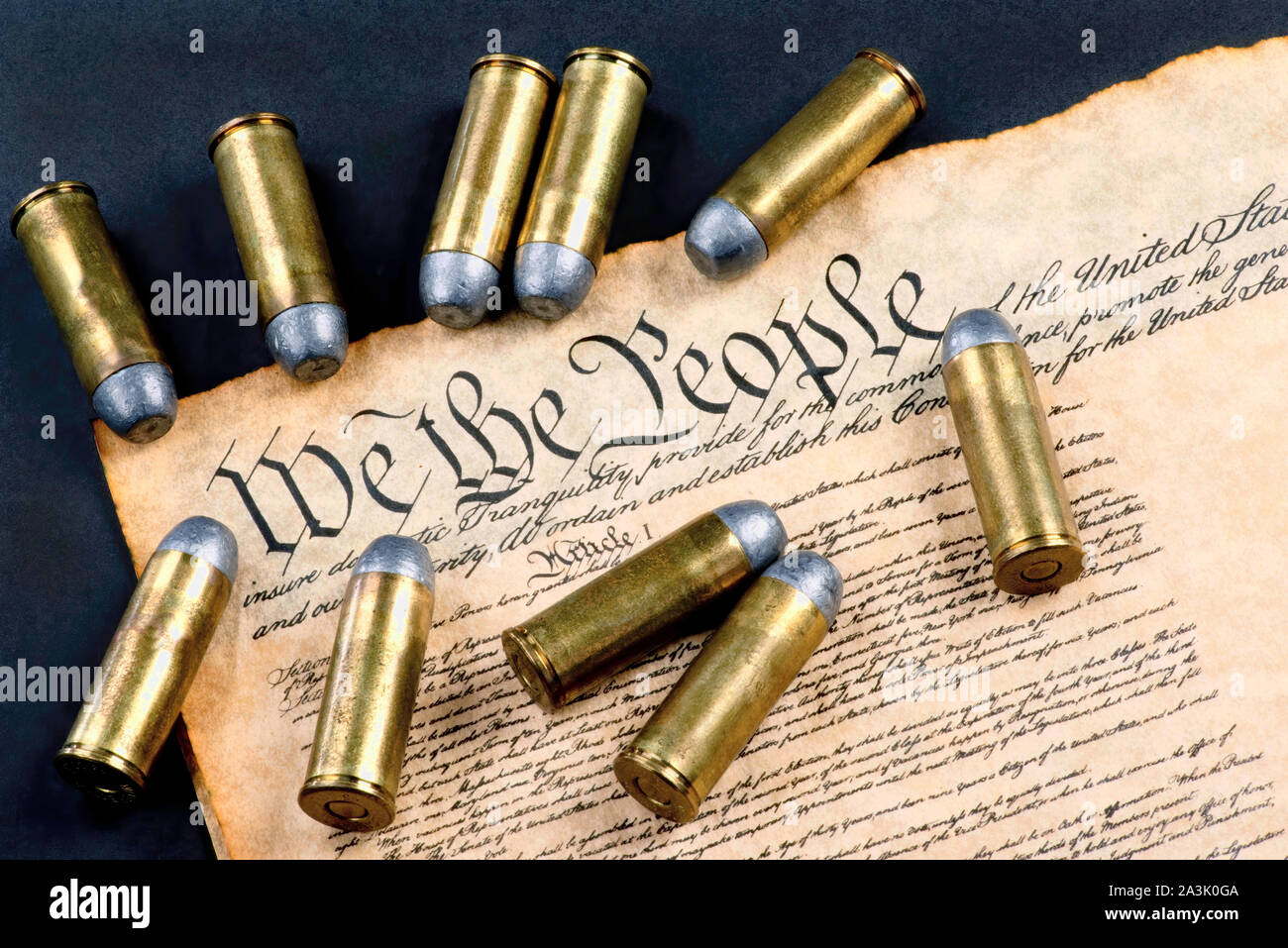 We the People and 45 cartridge bullets. Stock Photo