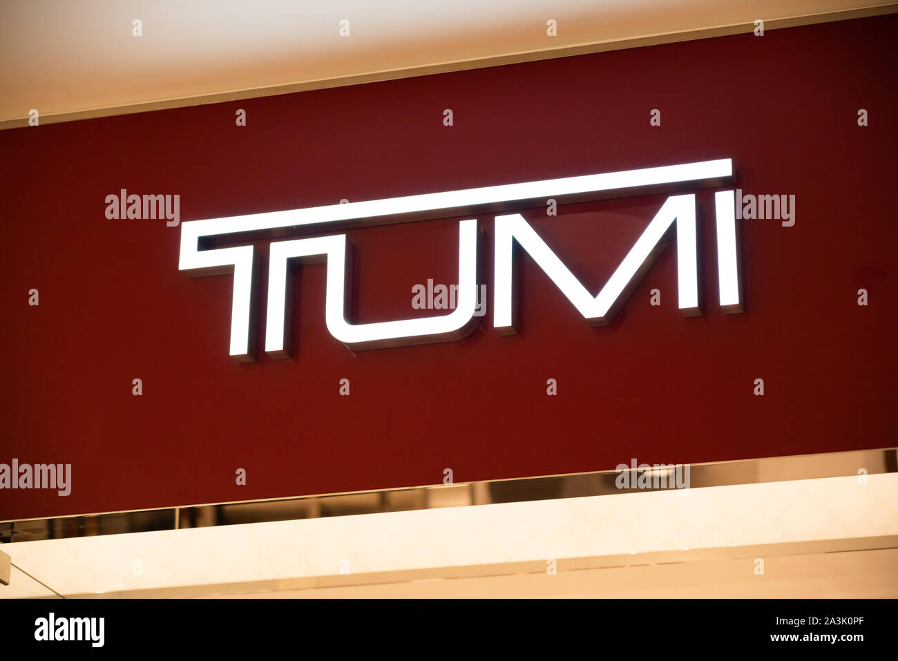 American high-end suitcases and travel bags manufacturer Tumi logo seen ...