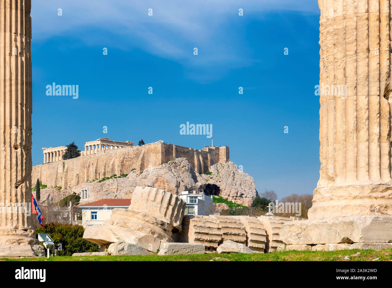 Ancient Athens and the Parthenon temple in Acropolis, Greece Stock Photo