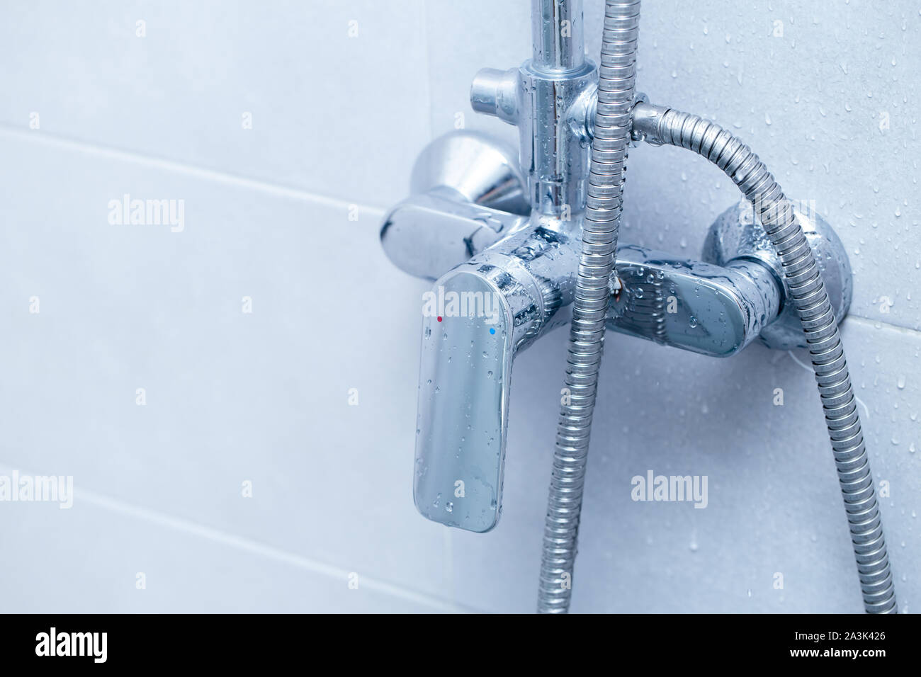 Shower Faucet Clean New Blue Colour Tone Stock Photo 329261246