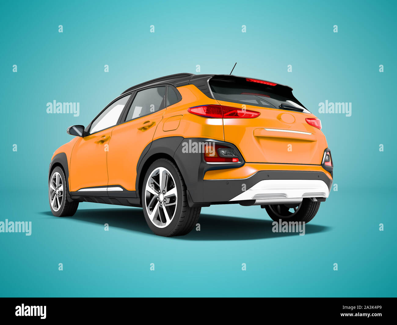 Modern orange car crossover for city tours 3D render on blue background