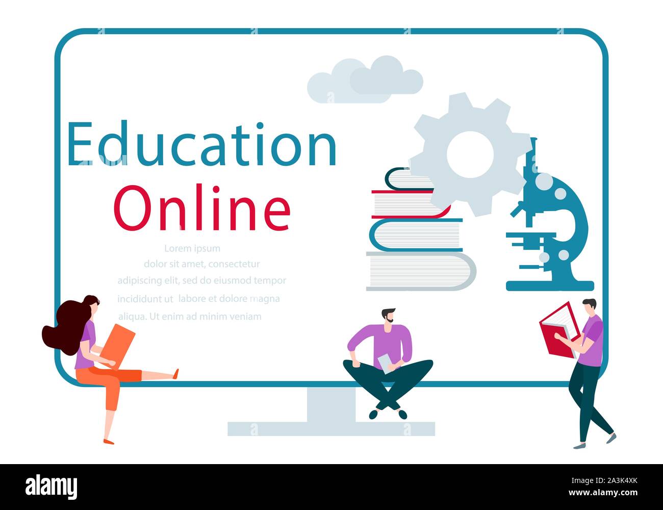 Vector illustration with learning people. Online education, online ...
