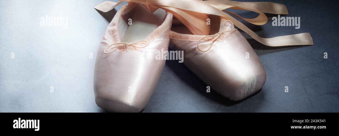Pointe shoes ballet dance shoes with a bow of ribbons beautifully