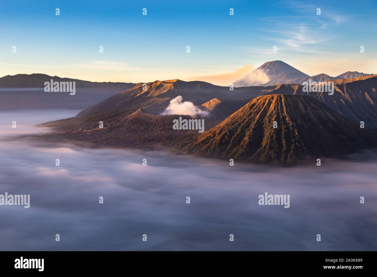 Mount Bromo volcano at sunrise; Island of East Java, Indonesia. Clouds ...