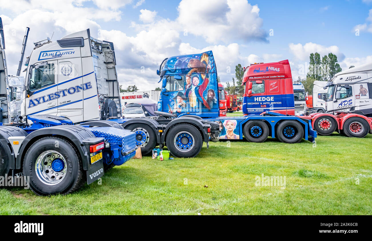 A small selection of custom HGVs and lorries on display at the annual Newark Truckfest Stock Photo