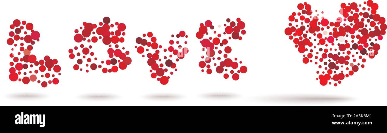 Red Heart and inscription love dots Halftone logo, vector Illustration Stock Vector