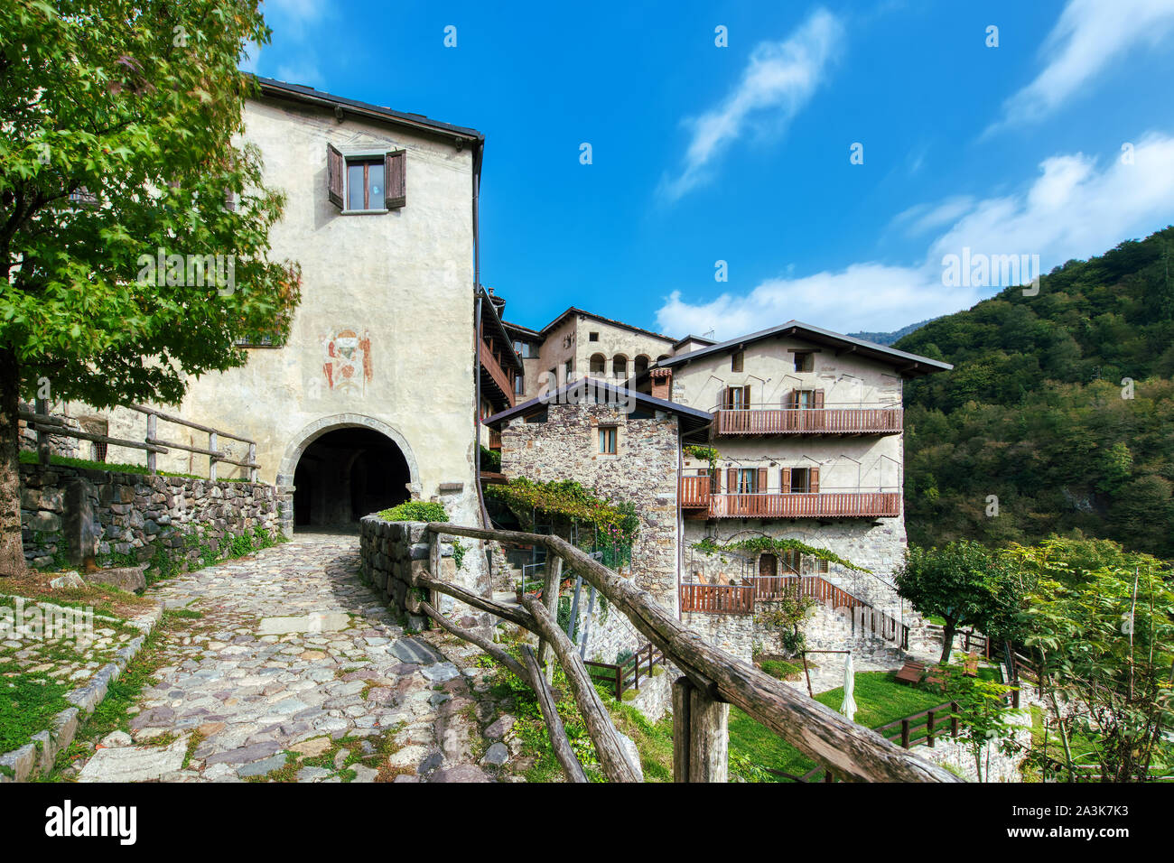 Arriving at Cornello dei Tasso. Ancient village of the brembana valley Bergamo Italy Stock Photo