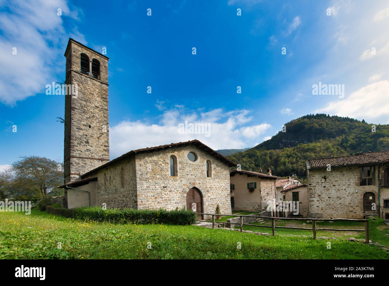 Church of Saints Cornelio e Cipriano. Cornello dei Tasso. Ancient village of the brembana valley Bergamo Italy Stock Photo