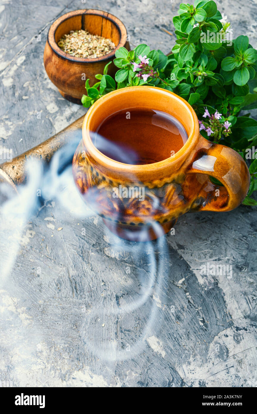 Medicinal tea from marjoram leaves.Herbal tea with oregano Stock Photo