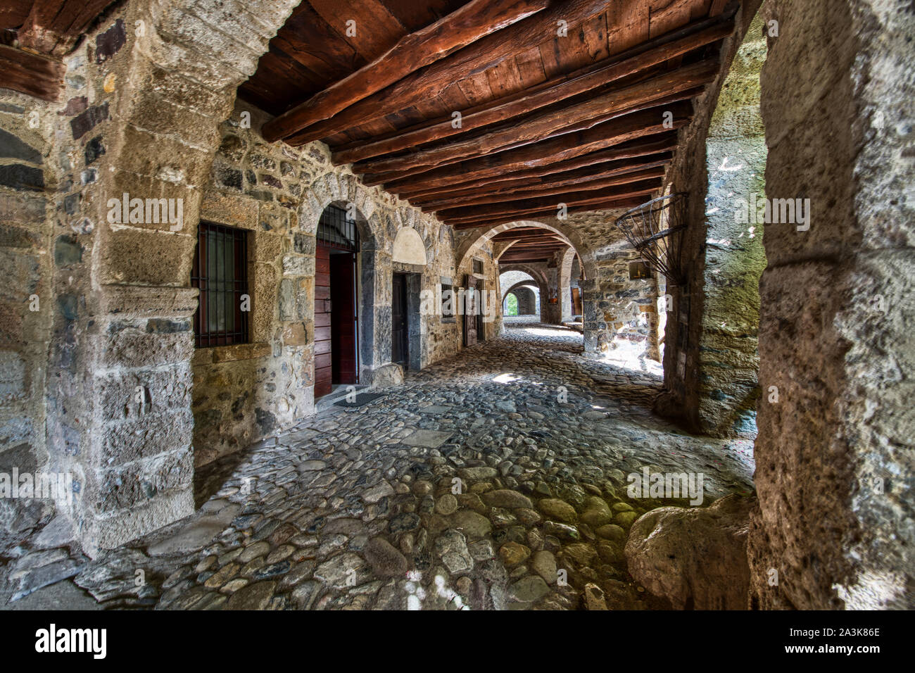 Porch of Cornello dei Tasso. Ancient village of the brembana valley Bergamo Italy Stock Photo